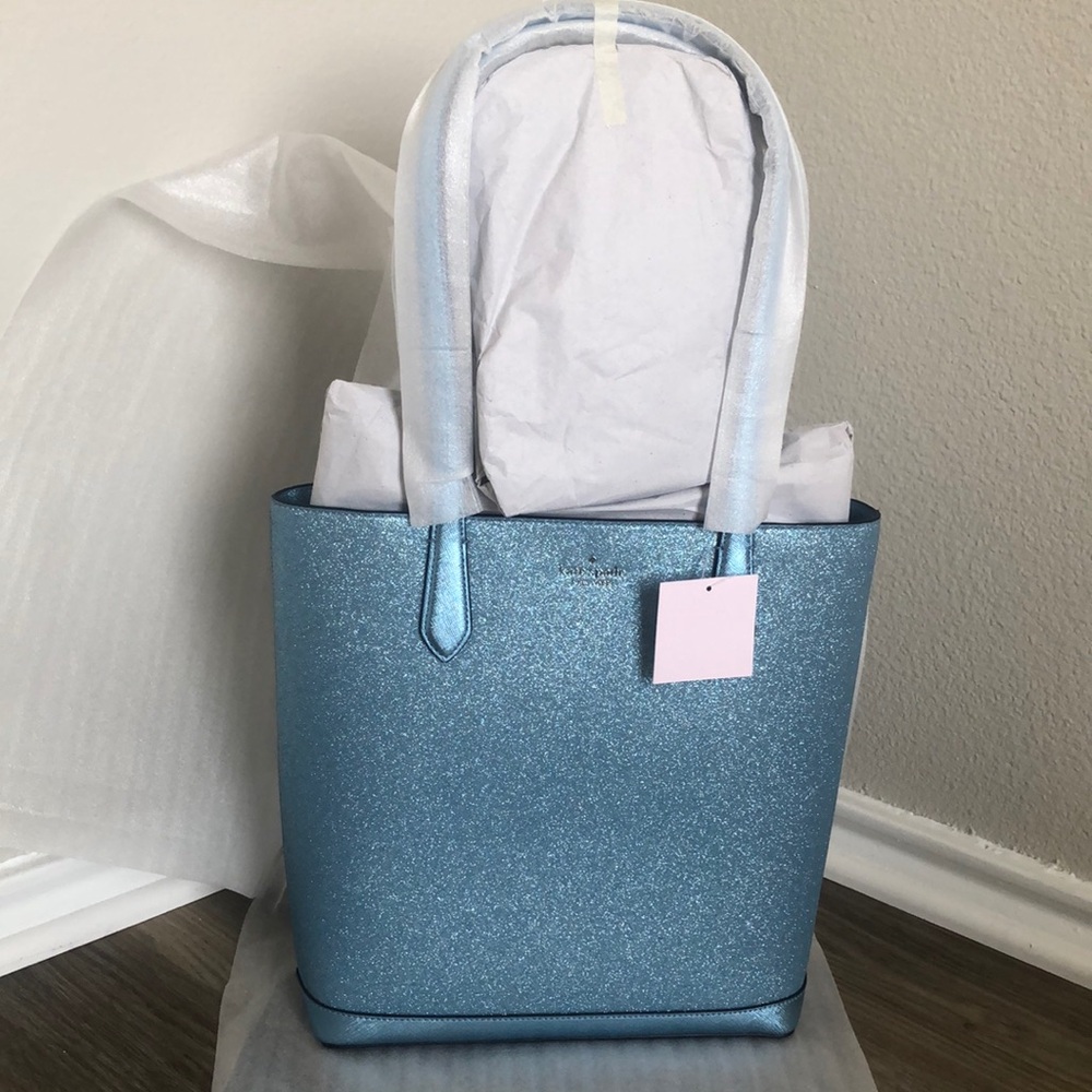 NWT kate spade glittler fabric frosty sky tinsel tote